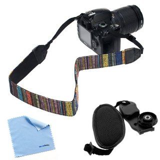 BIRUGEAR Hand Strap + Vintage Multi Color Camera Shoulder/Neck Strap + Cloth for Nikon COOLPIX L820 L810 L120 P520 P510 P500 and more DSLR Cameras  Camera And Optics Carrying Straps  Camera & Photo