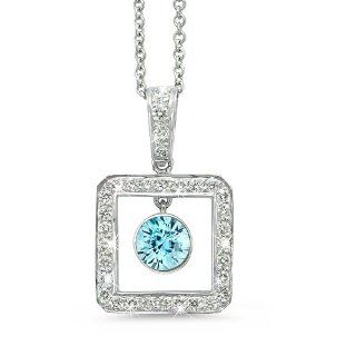 Square Diamond Pendant With A Round Cut Center Stone In 18K White Gold With A 0.72 ct. Genuine Blue Zircon Center Stone.: CleverEve: Jewelry