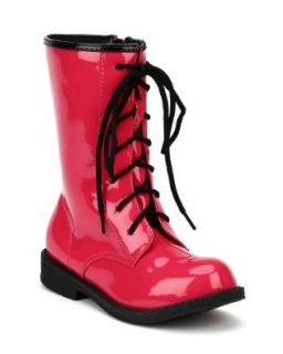Jelly Beans Chrissy Patent Leatherette Solid Color Lace Up Military Combat Boot (Toddler/Little Girl/ Big Girl)   Fuchsia: Shoes