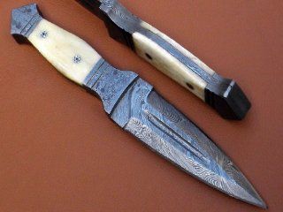 AJSHEARS BC829 Dagger Damascus Hunting Knife Camel Bone Handle W/Sheath : Sports & Outdoors