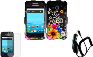 For Samsung Galaxy Rush M830 Hard Design Cover Case Chromatic Flower+LCD Screen Protector+Car Charger Cell Phones & Accessories