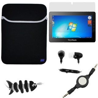 BIRUGEAR 5pc Accessory Bundle Kit for VIEWSONIC ViewPad 10Pro 10.1 Inch Tablet Combo Set Includes: Black Universal Neoprene Sleeve Case + LCD Screen Protector + 3.5mm Retractable Cable + Metalic Headset W/M + Fishbone Headset Wrap: Computers & Accessor