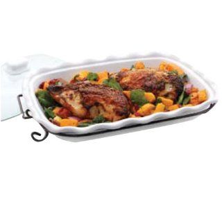 Anchor Hocking 11 X15 Rectangular Scalloped Baking Dish with Glass Lid and Venetian Bronze Rack 95861: Kitchen & Dining