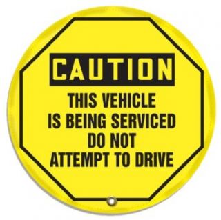 Accuform Signs KDD834 Vinyl Steering Wheel Message Cover, Legend "Caution, THIS VEHICLE IS BEING SERVICED DO NOT ATTEMPT TO DRIVE (OSHA)", 24" Diameter, Black on Yellow: Industrial Warning Signs: Industrial & Scientific
