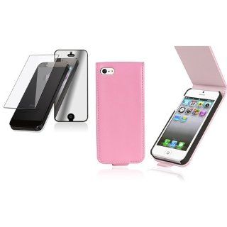 CommonByte For iPhone 5 Leather Light Pink Hard Case Skin Cover+2x Mirror Protector: Cell Phones & Accessories