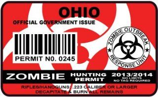 Ohio Zombie Hunting Permit Sticker Size: 4.95x2.95 Inch (12.5x7.5cm) Cut Decal outbreak response team united states: Automotive
