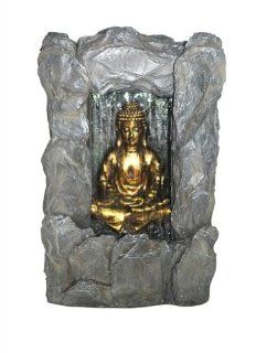 Welland 31" Golden Buddha Waterfall Fountain with a Wall of Water Illuminated by an underwater LED light For Outdoor or Indoor Use : Tabletop Garden Fountains : Patio, Lawn & Garden