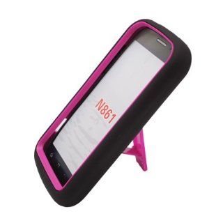 Aimo Wireless ZTEN861PCMX005S Guerilla Armor Hybrid Case with Kickstand for ZTE Warp Sequent N861   Retail Packaging   Black/Hot Pink: Cell Phones & Accessories