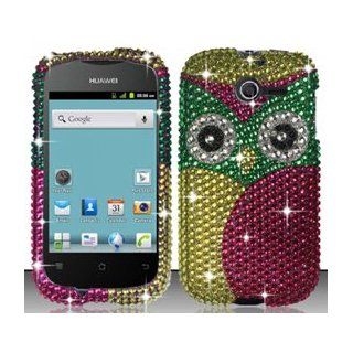 Huawei Ascend Y M866 (StraightTalk) Pink Owl Bling Rhinestone Diamond Design Hard Case Snap On Protector Cover + Free American Flag Pin: Cell Phones & Accessories