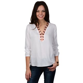 Hailey Jeans Co Hailey Jeans Co. Juniors Embroidered Trim V neck Tunic Top White Size S (1 : 3)