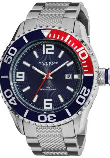 Akribos XXIV AK511BU  Watches,Mens Explorer Blue Dial Stainless Steel, Casual Akribos XXIV Quartz Watches