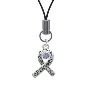 Silver Scroll Ribbon with Lavender Crystal Cell Phone Charm: Cell Phones & Accessories