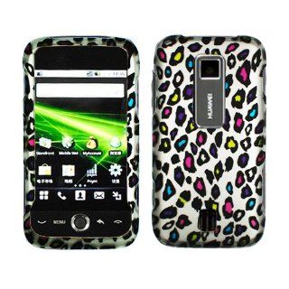 HUAWEI M860 ASCEND METRO PCS RUBBERIZED COATING HARD CASE WHITE COLORFUL LEOPARD: Cell Phones & Accessories