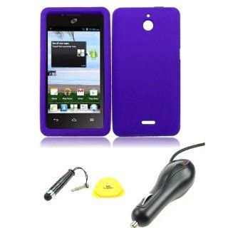 For Huawei Ascend Plus H881C   Wydan(TM) Silicone Skin Case Soft Gel Cover w/ Car Charger, Stylus Pen and Prying Tool (Purple): Cell Phones & Accessories