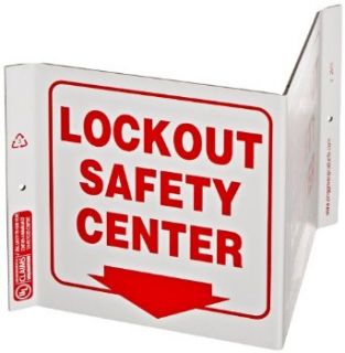 ZING 2570 Eco Safety V Sign with Picto, Legend "LOCKOUT SAFETY CENTER", 12" Width x 7" Height x 5" Depth, Recycled Plastic, Red on White: Industrial Warning Signs: Industrial & Scientific