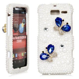 iSee Case Bling Crystal Diamond Rhinestone Hard Full Cover Case for Verizon Motorola Droid Razr M XT907 Razr i XT 890(XT907 3D Blue Butterfly White Pearl) Cell Phones & Accessories
