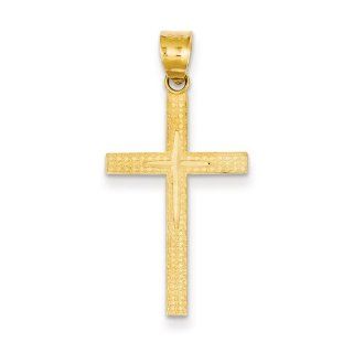 14K Yellow Gold Diamond  Cut Latin Cross Pendant Jewelry