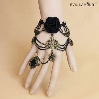 Gothic Style Rosa Multiflora Spider Bracelet Lace Punk Slave Bracelet with Ring for Girl Halloween Decoratioins Present for Costume Ball: Jewelry