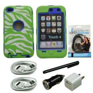 Mstechcorp Green Blue Zebra Stripes Commuter (Full Body Armor) for Apple Ipod Touch 4 4g 4th 4 gen Silicone Protective Tough Case (Sealed in Mstechcorp Packaging) "Ultra Durability Guarantee + Built in Screen Protector: Cell Phones & Accessories