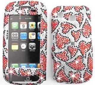 Samsung Impression A877 Full Diamond Crystal, Red Hearts on White Full Rhinestones/Diamond/Bling   Hard Case/Cover/Faceplate/Snap On/Housing: Cell Phones & Accessories