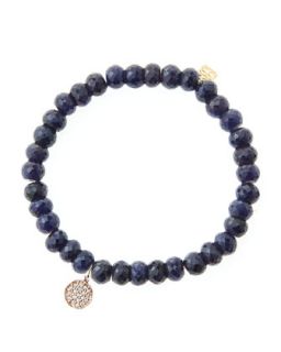 6mm Faceted Sapphire Beaded Bracelet with Mini Rose Gold Pave Diamond Disc