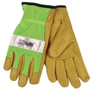 Kinco 908 Unlined Grain Pigskin Leather High Visibility Glove with Green Nylon Mesh Back, Work, Small, Palomino (Pack of 6 Pairs): Industrial & Scientific