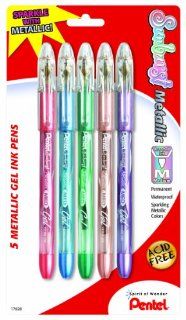 Pentel Sunburst Metallic Gel Pen, Medium Line, Permanent, Assorted Ink, 5 Pack (K908MBP5M1) : Gel Ink Rollerball Pens : Office Products