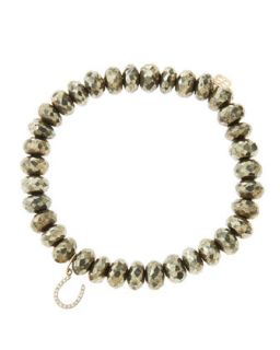 8mm Faceted Champagne Pyrite Beaded Bracelet with 14k Yellow Gold/Micropave