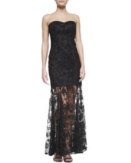 Womens Strapless Lace Overlay Illusion Hem Gown, Black   Aidan by Aidan Mattox