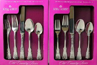 Royal Albert Old Country Roses 20 Piece Flatware Set Stainless Steel 18/10 Set of 2 Service for 8: Kitchen & Dining