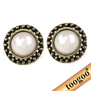 TOOGOO(R) Bohemian Vintage Large Faux Pearl Stud Earrings White Sun Flower Art Deco: Jewelry