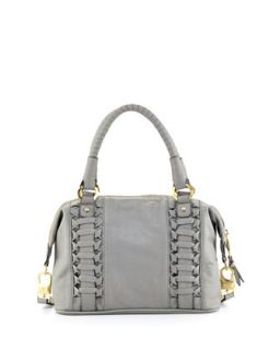 Pebble Leather Woven Satchel, Cement   Romy Gold