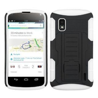 MyBat ALGE960HPCSAAS912NP Advanced Rugged Armor Hybrid Combo Case with Kickstand for LG Nexus 4 E960   Retail Packaging   Black/White Cell Phones & Accessories