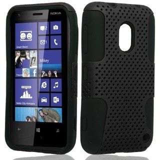 CY Hybrid Mesh Perforated Cover Case For Nokia Lumia 620 (Include a Free CYstore Stylus Pen)   Black/Black: Cell Phones & Accessories