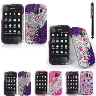 TopOnDeal TM Diamond Jewel Rhinestone Silver and Purple Case Cover+Free Stylus Touch Pen for Huawei Fusion 2 U8665 Phone Accessory (Silver and Purple): Cell Phones & Accessories