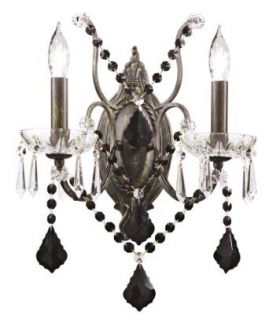 Black Hand Cut Crystal Two Light Wall Sconce    