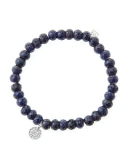 6mm Faceted Sapphire Beaded Bracelet with Mini White Gold Pave Diamond Disc