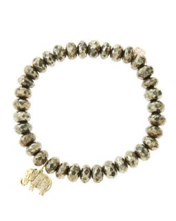 8mm Faceted Champagne Pyrite Beaded Bracelet with 14k Gold/Diamond Small