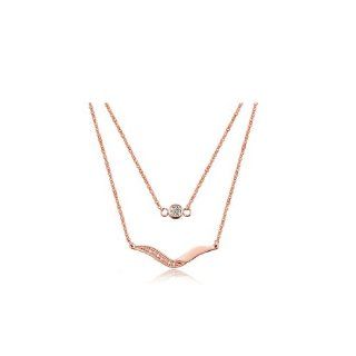 14K Rose Gold Titanium Double Layer "Wings" Necklace With Zircon: Pendant Necklaces: Jewelry