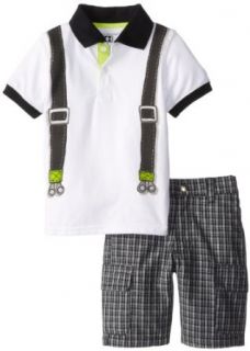 Kids Headquarters Boys 2 7 Polo with Printed Suspenders and Plaid Cargo Short Clothing