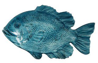 Grasslands Road Glass Fish Plate, 16 Inch, Blue, Set of 2: Kitchen & Dining