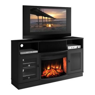 Furnitech Contemporary 64 TV Stand with Curved Electric Fireplace FT64CFB