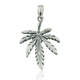.925 Sterling Silver Cannabis Marijuana Leaf Charm Pendant: Jewelry