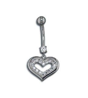 .925 Sterling Silver Round CZ Heart 14g Belly Button Ring Jewelry