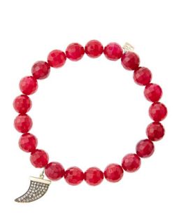 8mm Faceted Red Agate Beaded Bracelet with 14k Gold with Diamond Medium Horn