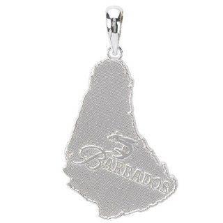 925 Sterling Silver Travel Necklace Charm Pendant, Barbados Map Textured Million Charms Jewelry