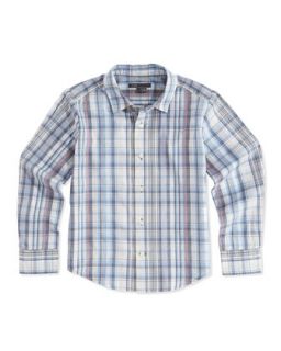 Boys Plaid Button Down Shirt, Blue, S XL   Vince