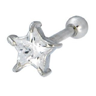Sterling Silver 925 Clear Cubic Zirconia Star Cartilage Earring: Body Piercing Barbells: Jewelry