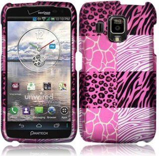 Pantech Perception ADR930L (Verizon) 2 Piece Snap On Rubberized Image Case Cover,Zebra/Cheetah Pattern Squares Pink Cover + LCD Clear Screen Saver Protector: Cell Phones & Accessories