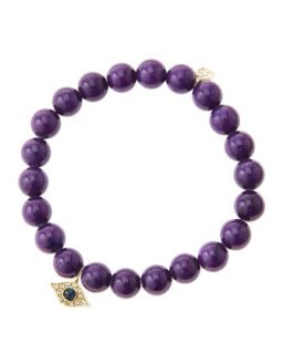 8mm Purple Mountain Jade Beaded Bracelet with 14k Yellow Gold/Diamond Small